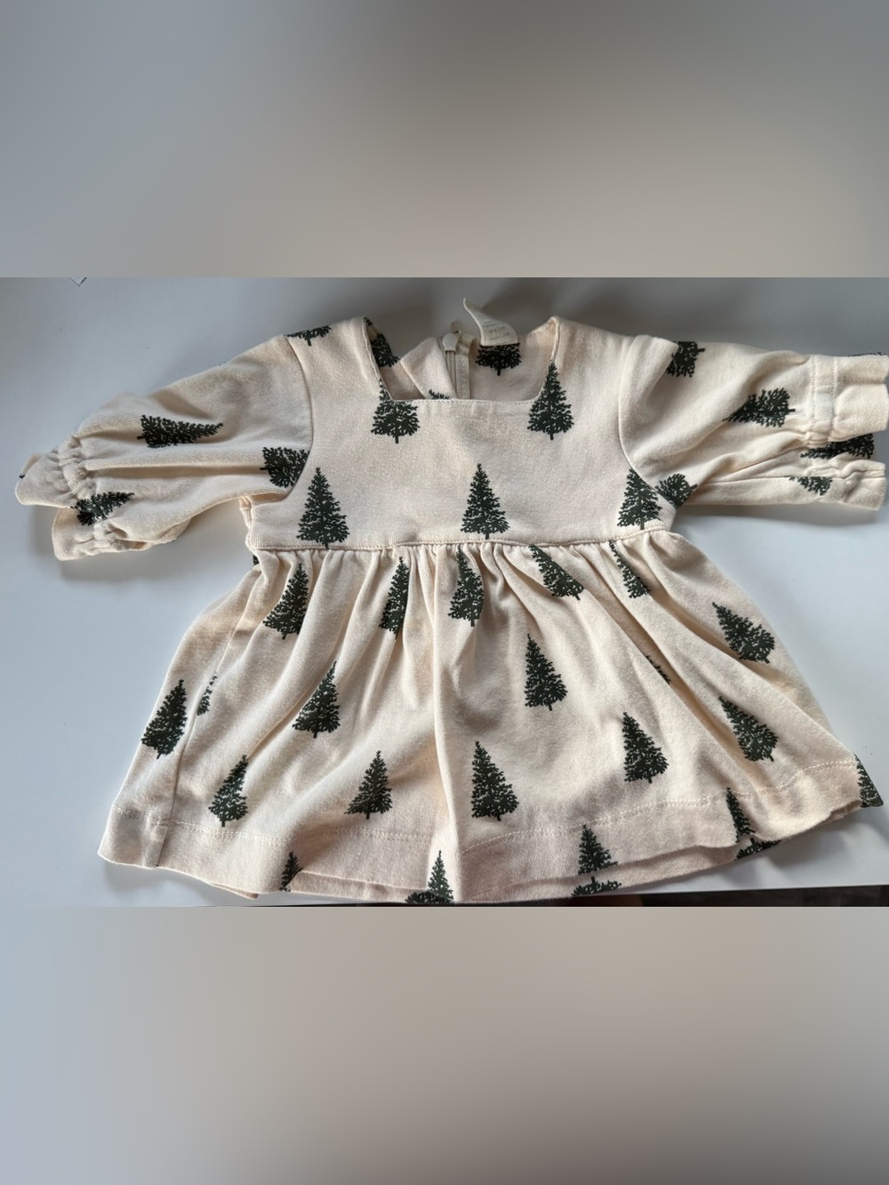 kate quinn 3-6 months Cream Dress with Dark Green Tree Motif
